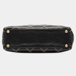 Pre Owned حقيبة توت شانيال غرز برية جلد عجل مبطن شعار CC أسود صغير