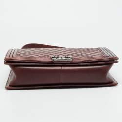 Pre Owned حقيبة شانيل بوي كبيرة جلدة مبطن لون بورغندي بقلاّب