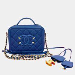 Pre Owned Chanel Blue Small Caviar CC Filigree Vanity Case