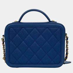 Pre Owned Chanel Blue Small Caviar CC Filigree Vanity Case