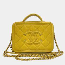 Pre Owned Chanel Yellow Small Caviar CC Filigree Vanity Bag
