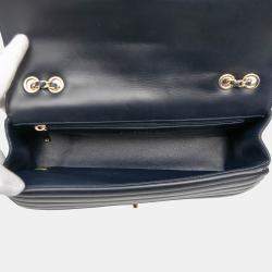 Pre Owned Chanel Blue CC Horizontal Quilted Lambskin Double Flap