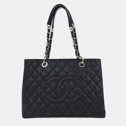 Pre Owned Chanel Black Calfskin Grand Shopping Tote GST Chain Handbag