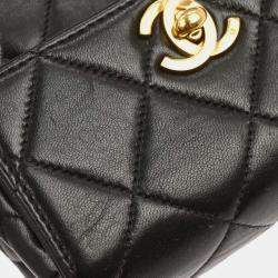 Pre Owned Chanel Chain Black Lambskin Leather Shoulder Bag
