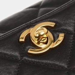 Pre Owned Chanel Chain Black Lambskin Leather Shoulder Bag