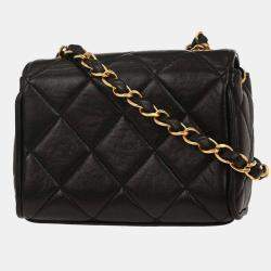 Pre Owned Chanel Chain Black Lambskin Leather Shoulder Bag