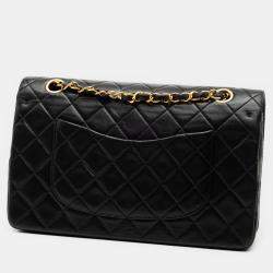 Pre Owned Chanel Black Medium Classic Lambskin Double Flap