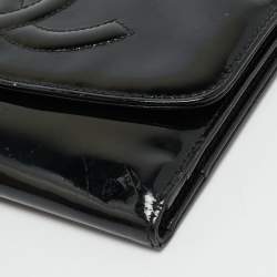 Pre Owned Chanel CC Timeless Black Patent Leather Trifold Wallet