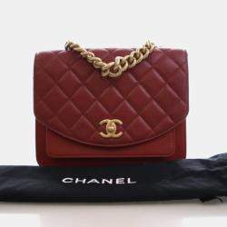 Pre Owned حقيبة شانيل flap بمقبض سلسلة جلد عجل معتّق صغيرة