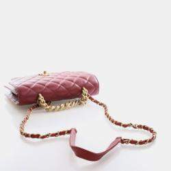 Pre Owned حقيبة شانيل flap بمقبض سلسلة جلد عجل معتّق صغيرة