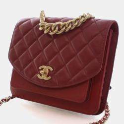 Pre Owned حقيبة شانيل flap بمقبض سلسلة جلد عجل معتّق صغيرة