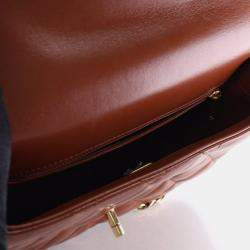 Pre Owned حقيبة شانيل ميديم جلد حملان لامع بسلسلة ذهبية ومقبض علوي فلاپ