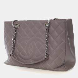 Pre Owned Chanel Grey Caviar Grand Shopping Tote