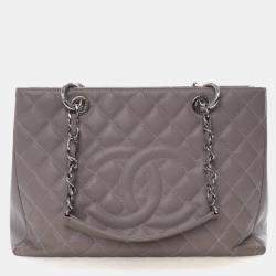 Pre Owned Chanel Grey Caviar Grand Shopping Tote