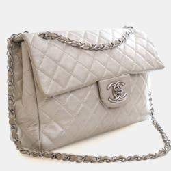 Pre Owned حقيبة شانيل كبيرة رفرف واحد كلاسيكية جلد خروف قديم