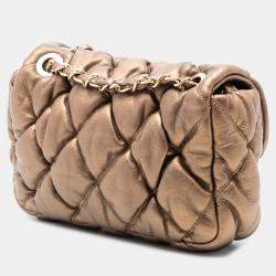 Pre Owned Chanel Brown CC Lambskin Bubble Quilt Flap