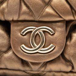 Pre Owned Chanel Brown CC Lambskin Bubble Quilt Flap