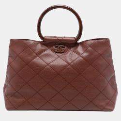 مملوكة مسبقًا Chanel Brown CC Quilted Caviar Tortoise Top Handle Bag