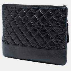 Pre Owned Chanel Black Medium Aged Calfskin Gabrielle O Case Clutch