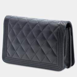 Pre Owned Chanel Black Quilted Caviar Boy Wallet on Chain