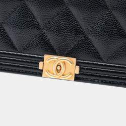 Pre Owned Chanel Black Quilted Caviar Boy Wallet on Chain