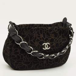 Pre Owned حقيبة شانيل كاميليا من جلد الشوكولاتة البني السويدي عملية كتف