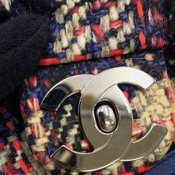 Pre Owned حقيبة ظهر شانيل سي سي لوجو طبعة تويد زرقاء متعددة الألوان نايلون جلد