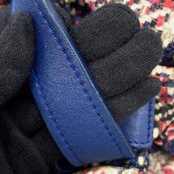 Pre Owned حقيبة ظهر شانيل سي سي لوجو طبعة تويد زرقاء متعددة الألوان نايلون جلد