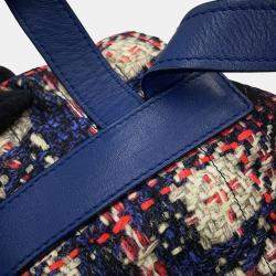 Pre Owned حقيبة ظهر شانيل سي سي لوجو طبعة تويد زرقاء متعددة الألوان نايلون جلد