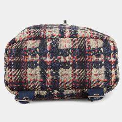 Pre Owned حقيبة ظهر شانيل سي سي لوجو طبعة تويد زرقاء متعددة الألوان نايلون جلد