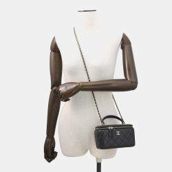 مملوكة مسبقًا Chanel Matelasse Top Handle 2-Way Vanity Bag Black Lambskin