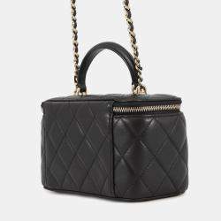 مملوكة مسبقًا Chanel Matelasse Top Handle 2-Way Vanity Bag Black Lambskin