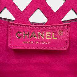 Pre Owned حقيبة شانيل سلاسل جلد ا لعجل للكتف سوداء/وردية حجم 25