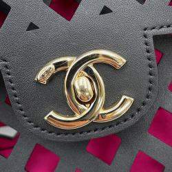 Pre Owned حقيبة شانيل سلاسل جلد العجل للكتف سوداء/وردية حجم 25