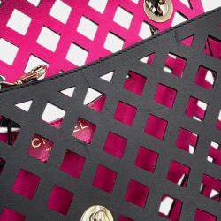 Pre Owned حقيبة شانيل سلاسل جلد العجل للكتف سوداء/وردية حجم 25