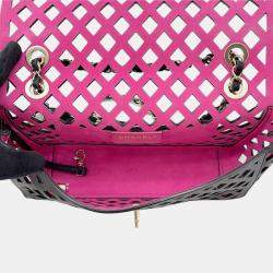 Pre Owned حقيبة شانيل سلاسل جلد العجل للكتف سوداء/وردية حجم 25