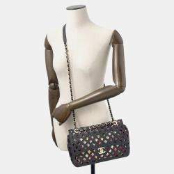 Pre Owned حقيبة شانيل سلاسل جلد العجل للكتف سوداء/وردية حجم 25