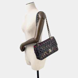 Pre Owned حقيبة شانيل سلاسل جلد العجل للكتف سوداء/وردية حجم 25