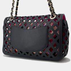 Pre Owned حقيبة شانيل سلاسل جلد العجل للكتف سوداء/وردية حجم 25