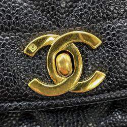 Pre Owned حقيبة كتف سلسلة جلد كافيار أسود مقاس 25 شانيل ديانا