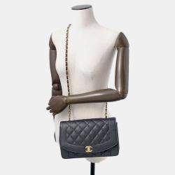 Pre Owned حقيبة كتف سلسلة جلد كافيار أسود مقاس 25 شانيل ديانا