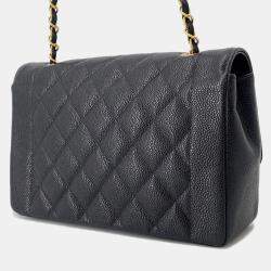 Pre Owned حقيبة كتف سلسلة جلد كافيار أسود مقاس 25 شانيل ديانا