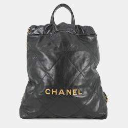 Pre Owned Chanel Chanel22 Backpack Black Shiny Calf Leather Size Small