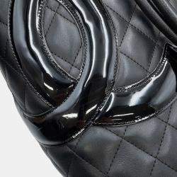 Pre Owned Chanel Cambon Line Tote Bag Black Lambskin Size Large