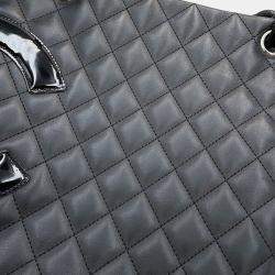 Pre Owned Chanel Cambon Line Tote Bag Black Lambskin Size Large