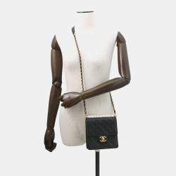 Pre Owned حقيبة كتف سلسلة لؤلؤ شانيل جلد الخروف أسود