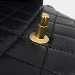 Pre Owned حقيبة كتف سلسلة لؤلؤ شانيل جلد الخروف أسود