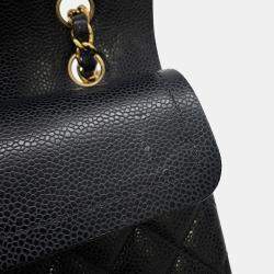 Pre Owned حقيبة كتف شانيل ماتيلاسي سلسلة مزدوجة جلد كافيار أسود مقاس 23