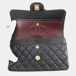 Pre Owned حقيبة كتف شانيل ماتيلاسي سلسلة مزدوجة جلد كافيار أسود مقاس 23