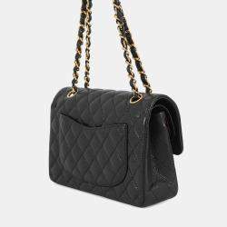 Pre Owned حقيبة كتف شانيل ماتيلاسي سلسلة مزدوجة جلد كافيار أسود مقاس 23